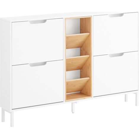 SoBuy 4 Flip-drawers 3 Open Shelves Shoe Cabinet Shoe Storage Cupboard,FSR183-WN