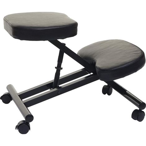 Silla ergonómica taburete sentado de rodillas asiento con ruedas regulable sintético negro BUR04100