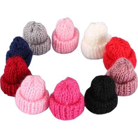 Lot de 10 mini bonnets en laine, adorables et amusants ornements à faire soi-même, décorations pour épingles à cheveux, boucles d'oreilles, broches (1/5)