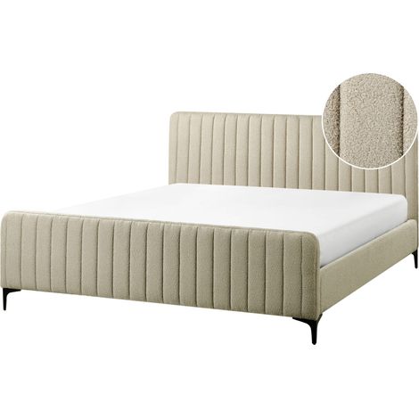 Letto matrimoniale in bouclé EU con testiera imbottita 180 x 200 cm Gambe in metallo Base a doghe Beige Lunan