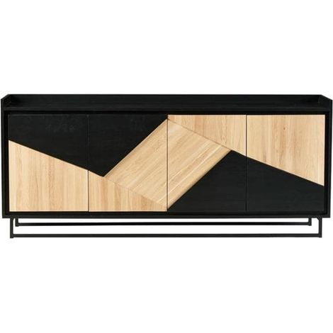 Grand bahut en bois recyclé coloré blanchi 180cm LILA - 180x40x90 cm - Kayu Meuble (1/5)