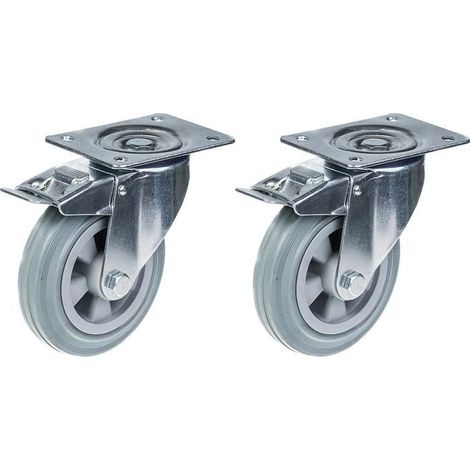 Drehbewegliche Rollen - 160mm - Graugummi - Bremse - Set von 2