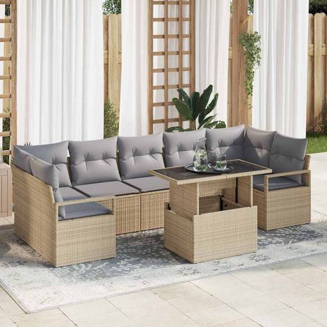 Garten-Sofa-Set mit Kissen 8 pcs Beige und Hellgrau Poly-Rattan vidaXL (1/5)