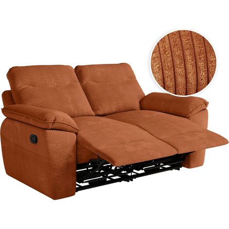 Loungitude – Canapé relax manuel 2 places en velours côtelé – Confort ajustable – Fabrication européenne – Longueur 260 cm – Couleur terracotta