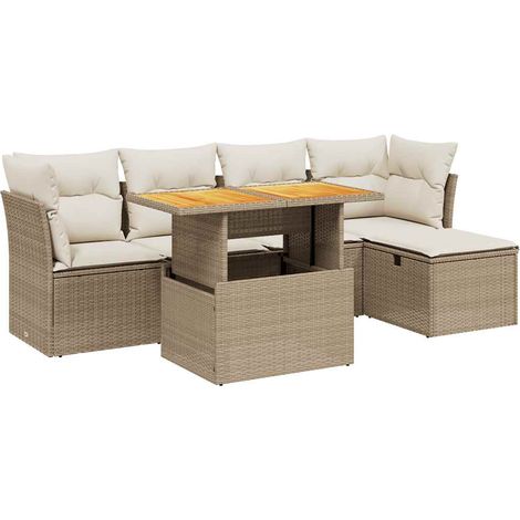 Set Divano da Giardino 6 pz con Cuscini Beige in Polyrattan vidaXL (1/4)