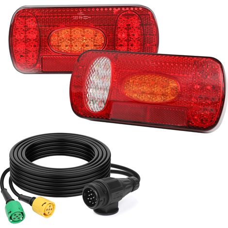 Kit de feux arrière pour remorque 12V/24V étanche avec clignotants, stop, recul, antibrouillard, avec fiche à 13 broches et câble à 5 conducteurs de 5,5m pour camion, caravane, camionnette (1/5)