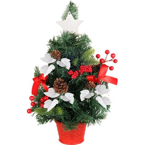 Baum MagicHome Weihnachten, verziert, rot, mit Blättern, 40 cm