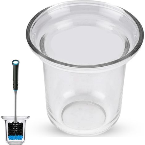 Porte-brosse WC sans trous, porte-brosse WC en verre transparent, élégant porte-brosse de rechange pour salle de bain et WC d'invités, porte-brosse WC en verre 11,5 x 11,4 x 8 cm (1/5)