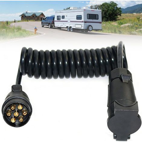 Rallonge de remorque de 2 m - Adaptateur 7 vers 13 broches - Câble adaptateur de remorque 12 V - Câble spirale 7 vers 13 broches - Pour caravane, caravane, voiture, camion, tracteur (1/5)