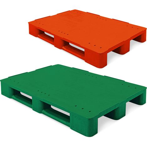 BRB 2 Kunststoffpaletten im Euromaß mit 3 Kufen und 7 mm Sicherungsrand, LxBxH 1200x800x145 mm, geschlossen (Grün/Rot)
