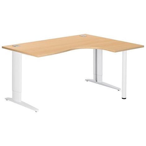 Bureau compact hêtre L 160 cm retour à droite réglable piètement L métal Plus blanc Essens - Maxiburo