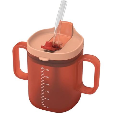 Trinkbecher für Senioren 300-ml-Trinkflasche mit Griffen auslaufsicherer Becher Trinkflasche mit Deckel und Strohhalm Trinkbecher für die (1/4)