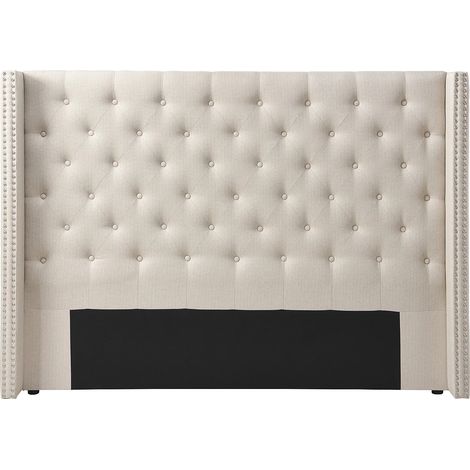 Vente-Unique – Tête de lit capitonnée 170 cm – Tissu 100 % polyester – Beige – Structure en bois certifié PEFC – Garnissage mousse polyuréthane (1/4)