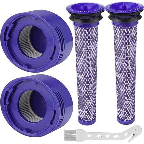 Filtre pour Dyson V8/V7, Filtres de Rechange Lavable pour Aspirateur Dyson V7/V8 Absolute et Animal, Accessoire Aspirateur pour Dyson V8 Avec 2 Post-Filtres HEPA, 2 Pré-Filtres, 1 Outil de Nett (1/4)