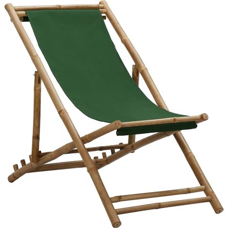 Chaise de terrasse Bambou et toile Vert (1/5)