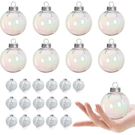 [NEVER USED] 8 Pieces Christmas Clear Ornament Ball, 6 cm Acrylic Balls DIY Balls DIY Fillable Christmas Decoration Balls, Colorful Plastic Craft Balls with 16 LED Balloon Lights for Christmas Decorat