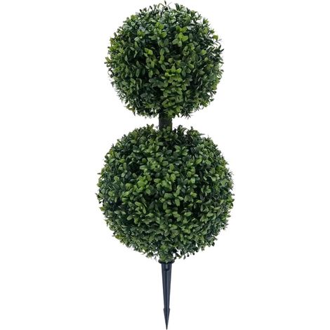 Boule topiaire artificielle pour buisson, piquet intégré pour jardin Piquet topiaire artificiel en pin et cyprès - Double boule - 60 cm - Décoration de jardin (1/5)