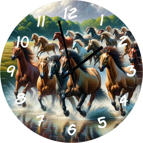 Horloge en verre chevaux 29 cm