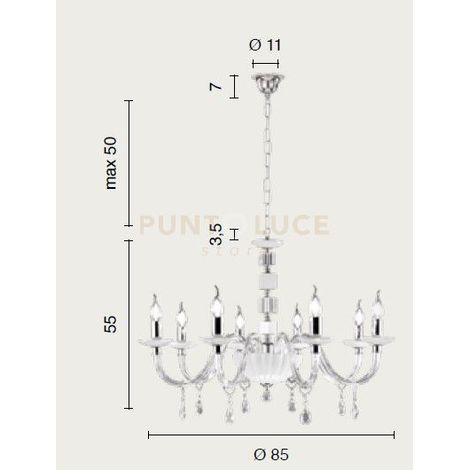 LAMPADARIO LIVIA 8 LUCI FUME'- TRASPARENTE E CROMO ATTACCO E14 D.85CM
