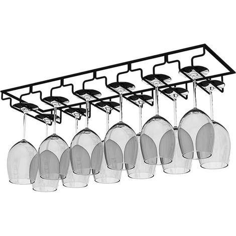 Porte-verres Suspendu 6 Rails - Métal Noir - Rangement Cuisine et Bar - Pour Verres à Vin - 60x22,5x5,5 cm (1/5)