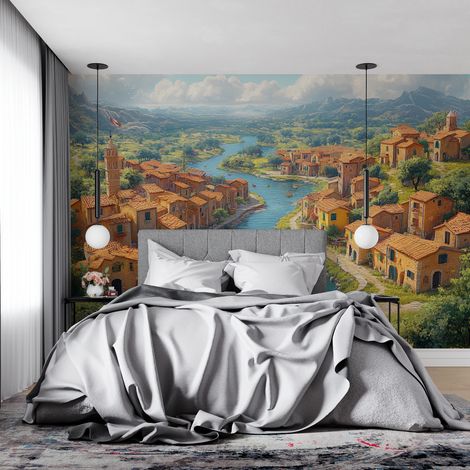 Papier peint panoramique paysage italien peinture - 300 x 250 cm (1/2)