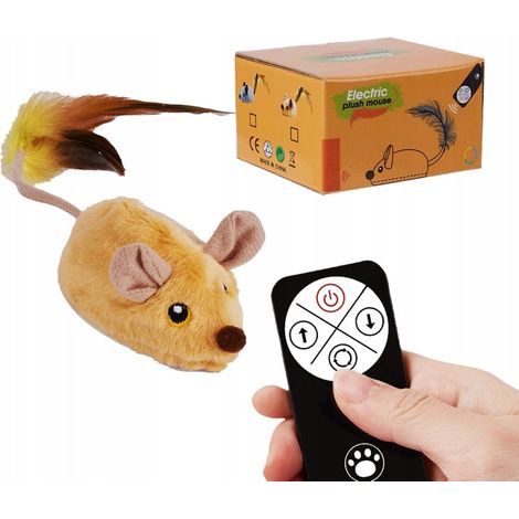 Katzenspielzeug – gelbe, bewegliche Maus mit Fernbedienung, Stromversorgung über USB