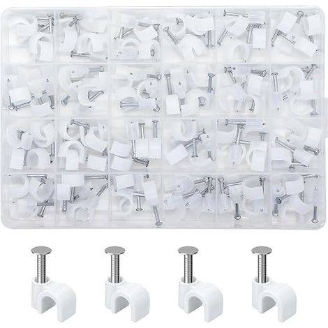 Wall Mounted Electric Cable Clips with Nail for Ethernet, Electric, Telephone, USB (M10, White) (1/5)