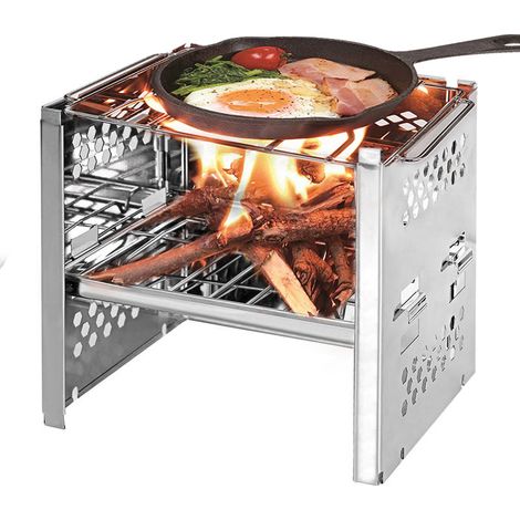 Réchaud de camping avec grille et sac de rangement, réchaud à bois pliable en acier inoxydable (25 cm x 15 cm) (1/5)