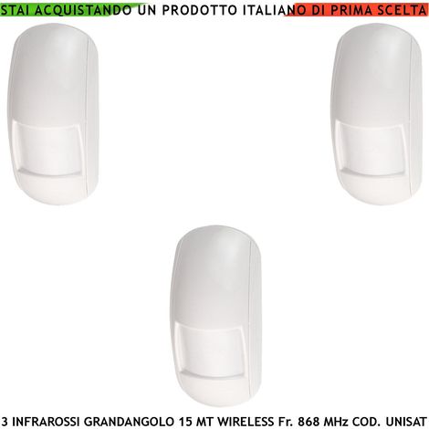 Rilevatore Infrarosso 15 Metri Grandangolo Allarme Interno 3 Pezzi Rileva Movimento di Estranei Antifurto Radio Bidirezionale Codice UNISAT2 Anti Jamming Antimanomissione Sensore Volumetrico look down (1/4)