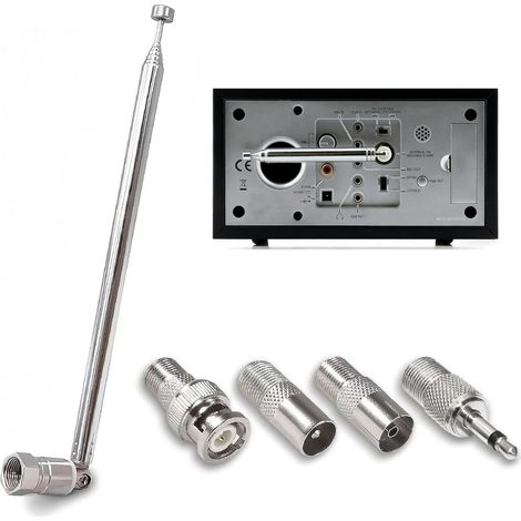 75 Ohm Telescopic DAB Aerial Antenna, 75cm 7-Section Telescopic Dab Radio Aerial, FM Aerial for HiFi, F Type Male Plug Connector with 4 Adapters for Tuner Stereo Table Top TV Av Receiver Mini System