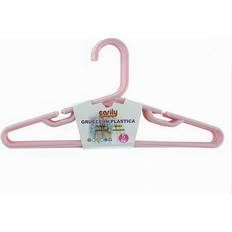 TRADE SHOP - Set 5 Pz Grucce Stampelle Appendiabito In Plastica Rosa Vestiti Pantaloni 87682 - (1/2)