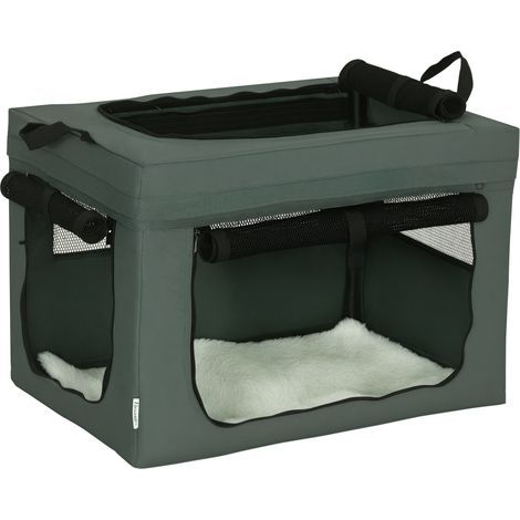 Sac de transport pliable pour animaux de compagnie avec poignée tissu en maille 60 x 42 x 42 cm gris noir (1/5)