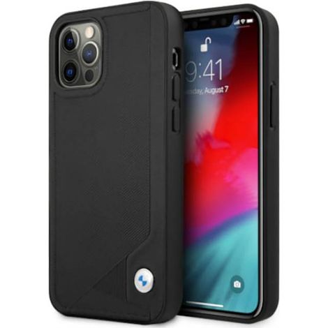 Étui BMW BMHCP12MRCDPK pour iPhone 12/12 Pro 6.1 noir/noir, coque rigide en cuir avec gaufrage (1/4)