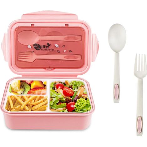 Lunch Box with 3 Compartments and Spoon and Fork - Leakproof Lunch Box - Microwave and Dishwasher Safe (1/5)