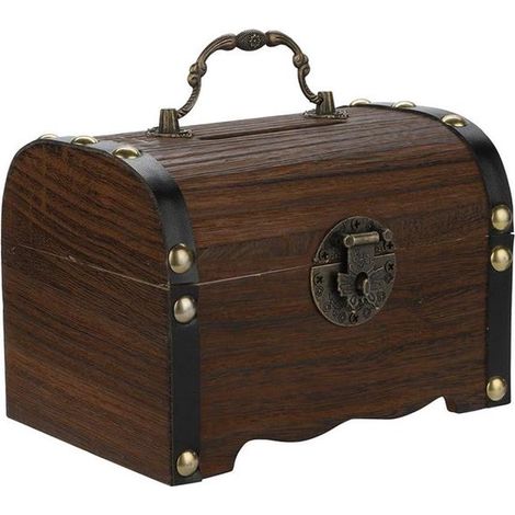 Tirelire en bois avec serrure - coffre-fort en bois sculpté - coffre au trésor fait main. (1/5)