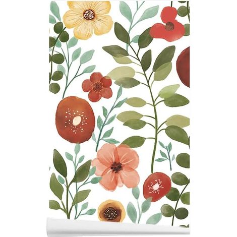 Papier Peint Autocollant, Moderne Minimaliste Aquarelle Peler et Coller Papier Contact, 45x300CM Motifs Floraux Papier Peint Amovible Décoration Autocollant pour Mur (1/5)