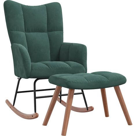 Fauteuil à bascule d'allaitement rembourré relax pour salon avec repose-pied en velours vert foncé DEC028852 (1/5)