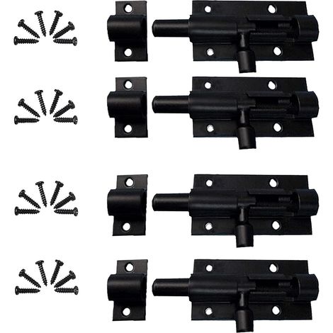 Lot de 4 verrous en acier inoxydable, loquet de portail, verrou de portail coulissant en acier inoxydable, verrou de porte coulissante, verrous de porte pour portail de jardin, abri de jardin (noir) (1/5)