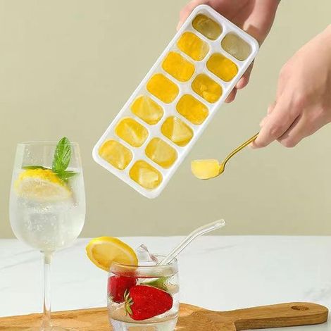 4 bandejas de silicona para cubitos de hielo con tapa,bandeja de silicona de 14 compartimentos,ahorra espacio y es apilable (1/5)