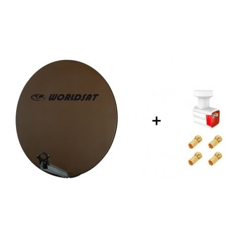 Antenne Parabole Fibre SMC 85 cm Marron WORLDSAT + LNB Twin 0,1 dB Full HD 1080p 4K Ultra HD + 4 Fiches F Or - Visserie en Inox (1/4)