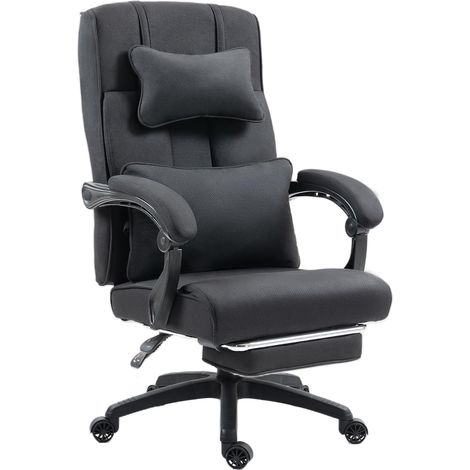 Ergonomischer Bürostuhl mit Fußstütze – Verstellbare Lenden- und Kopfstütze – Stoffbezug – Hohe Rückenlehne – Belastbarkeit: 150 kg – Schwarz