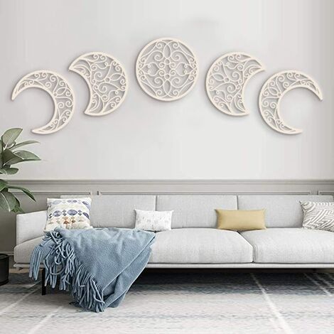 Tigrezy – Mondphasen-Wandbehang aus Naturholz – 5er-Set – Wohnaccessoires im Bohème- und Nordischen Stil – Einfache Montage (1/5)