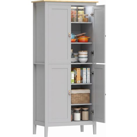 HOMCOM 176.5 cm Tall Freestanding Pantry Storage Cabinet with 4 Doors Grey (1/5)