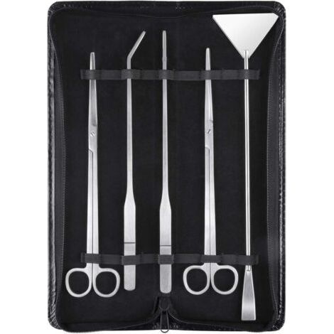 Kit 5 in 1 in acciaio inossidabile per aquascaping di acquari, con strumenti per piante acquatiche, pinzette, forbici e spatola.