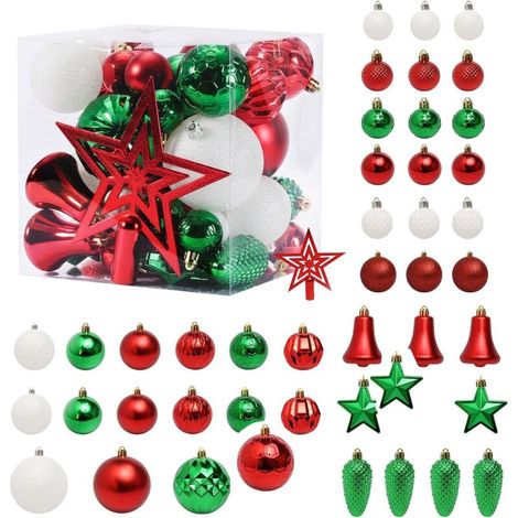 45 Pièce Boule de Noel,Decoration Noel Interieur Boule Noel Rouge,Boules de Noel Blanche,Vert Boules Noel,Decoration Noel Sapin Deco Noel Rouge et Blanc pour Noël, Anniversaire, fête de Mariage (1/5)