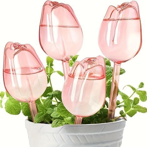 4 automatische, tulpenförmige Regner mit Terrakotta-Spitzen, Bewässerungsgerät für Gartenpflanzen (rosa) (1/5)