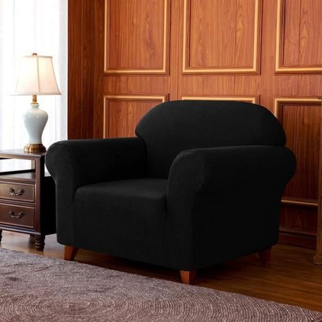 Housse de canapé 1 place - - 1 place avec accoudoirs - Jacquard extensible - 80-120 cm - Anti-acarien (1/4)