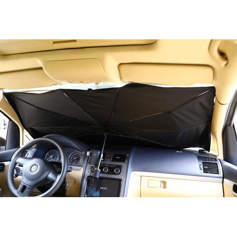 Pare-soleil pour auto, pare-brise, intérieur, parasol auto, SUV, camion, design breveté (125 x 65 cm pour petite voiture) (1/5)