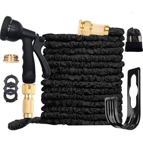 Tuyaux d'arrosage Extensible Jusqu’à 30 m avec Pistolet Pulvérisateur 8 Fonctions, Anti-Fuite, Raccords en Laiton (1/4)