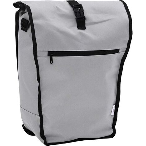 Sacoche de vélo grise, dimensions : 34 x 16 x 59 cm, matière : polyester. (1/5)